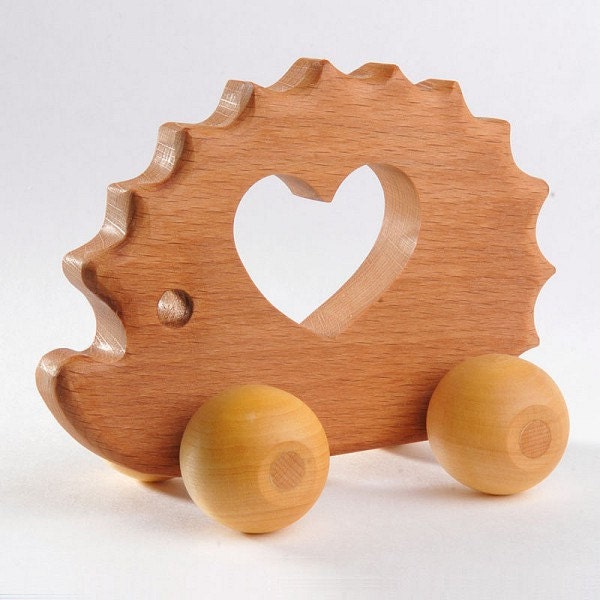 Wooden Toy Waldorf Wood Animal Toy Natural Hedgehog Push Etsy