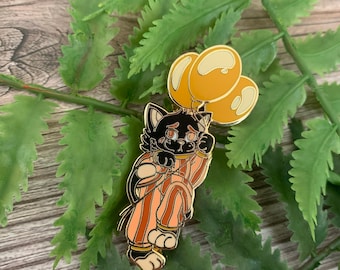 Sad boy balloon Cat pin, enamel pin, kitty pin, lapel pin, hard enamel, cute cat pin, Halloween, spooky pin