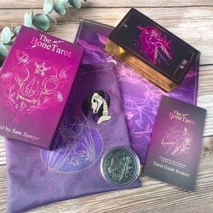 DELUXE VERSION The Bone Tarot Deck, intuitive, divination deck, 78 card tarot, tarot cloth, ritual cloth, tarot bag, coin, enamel pin