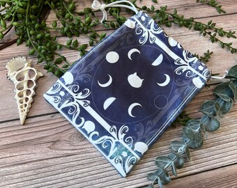 Crooked Cat Tarot bag, tarot pouch, Bone tarot bag, Tarot card bag, drawstring tarot bag, cat themed, kitty cat tarot