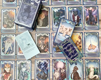 Crooked Cat Tarot Deck, Hand-Drawn Art, Guide Booklet