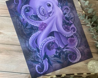 The Lilac Octopus, wall art, hangable poster, artwork, illustration