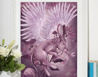 Captain Holly, wall art, print, wall art poster, hangable art, rabbit, bunny, floral