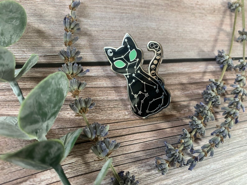 Cat Constellation pin, enamel pin, kitty pin, moon phases, lapel pin, hard enamel, cute cat pin image 1