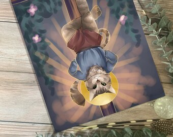 The Hanged Man, Cat print, illustration, poster, cat artwork