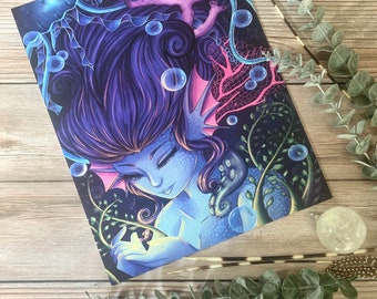 Temperance, mermaid artwork, wall art poster, floral, marine life, ocean life, fantasy artwork, print