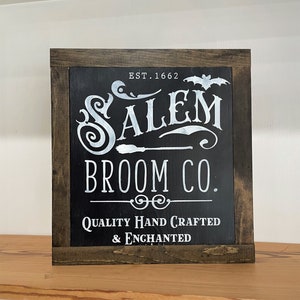Salem Broom Co. Sign| Halloween Wooden Sign| Spooky Season Wooden Sign| Halloween Shelf Sitter