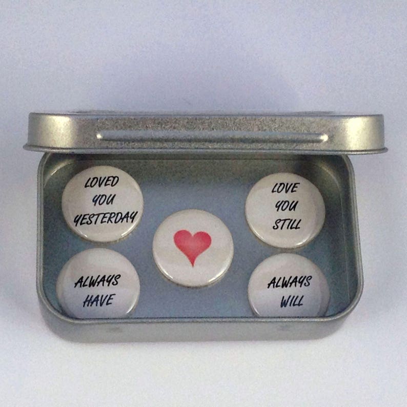 I Love You Anniversary, Valentines Day Gift Magnets complete with gift tin Romantic Gift for Him Her, Handmade image 1