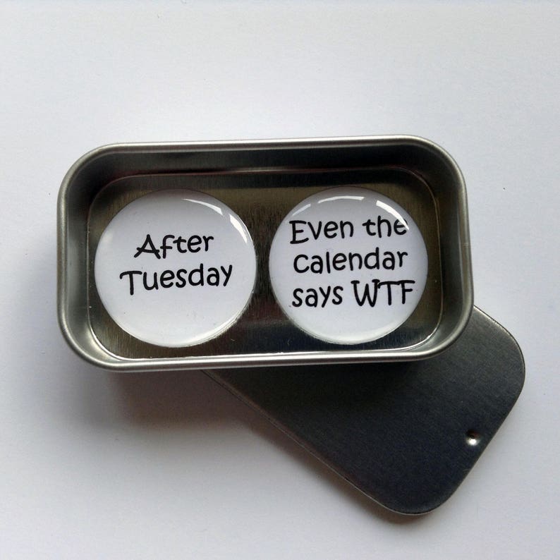 Fun Rude Gift, Card Alternative, After Tuesday Even the Calendar Says WTF. Magnet Gift Set with Gift Tin, Handmade, Keepsake, Momento image 1