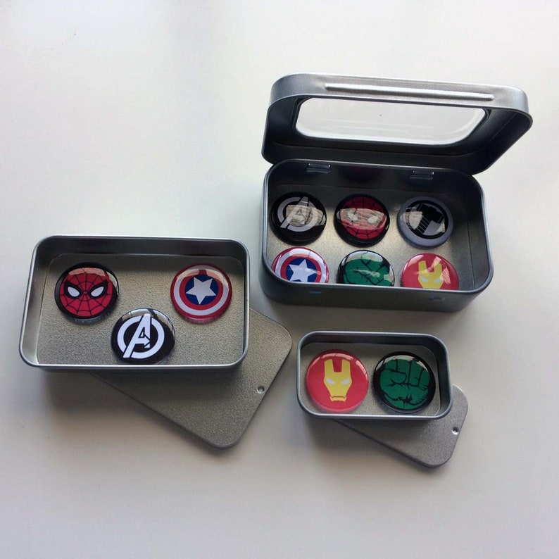 Infinity War Marvel Comic Hereos Fridge Magnets in Gift Tin, 25mm Magnets, 2, 3 & 6 Magnet Sets, Gift for Him, Man Cave, Stocking Filler image 1