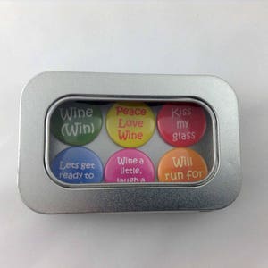Amusing Wine Themed Magnet Set 6 x 25mm magnets complete with gift tin Perfect Stocking Filler Fun gift Gift for Her image 2