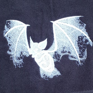 Bat embroidery , hand towel, gothic, halloween embroidered, bathroom decor ,goth bathroom , gothic home decor .