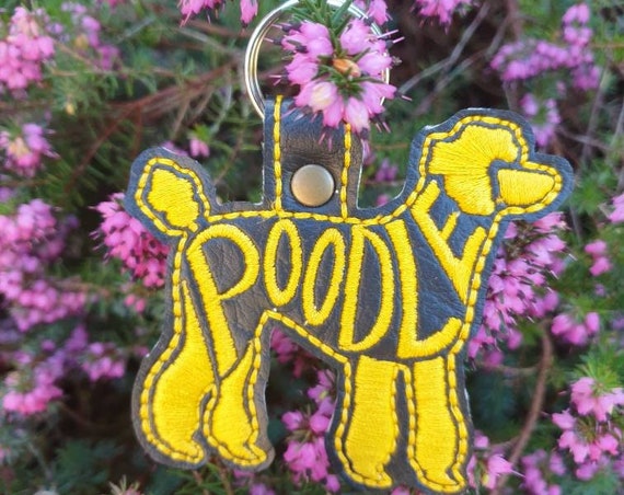 Poodle embroidered keyring ,key fob, key chain, embroidered keyring, Poodle keyring, Poodle gift,
