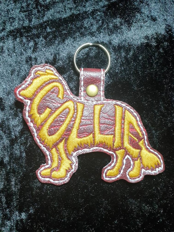 Collie embroidered keyring ,key fob, key chain, embroidered keyring, Collie keyring, collie gift