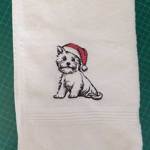 Embroidered novelty towel ,Dog Mom gift, Dog Towel, Westie Towel , Christmas Westie towel , West Highland Terrier towel ,