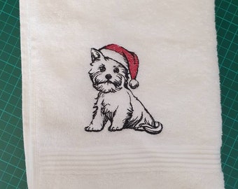 Embroidered novelty towel ,Dog Mom gift, Dog Towel, Westie Towel , Christmas Westie towel , West Highland Terrier towel ,