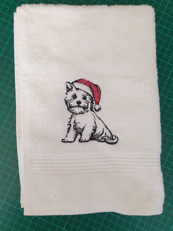 Embroidered novelty towel ,Dog Mom gift, Dog Towel, Westie Towel , Christmas Westie towel , West Highland Terrier towel ,