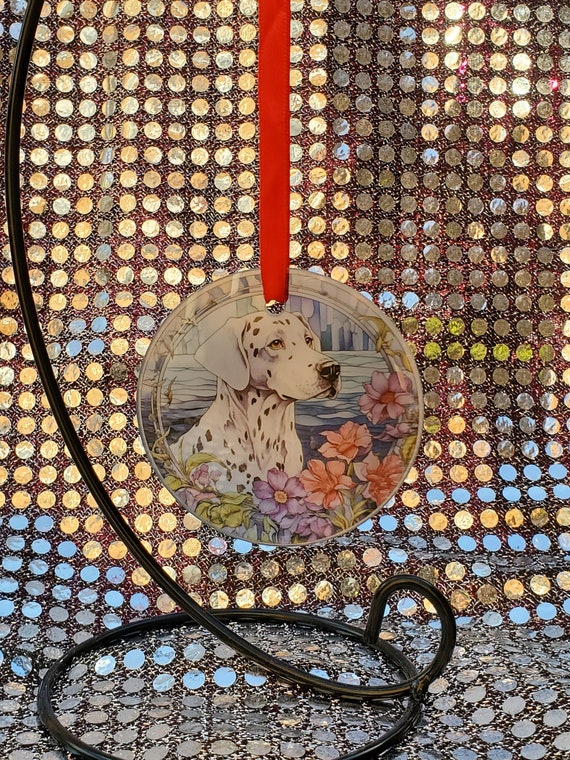 Dalmatian Christmas Ornament.  Dalmation Printed Stained Glass . Dalmatian Gift .