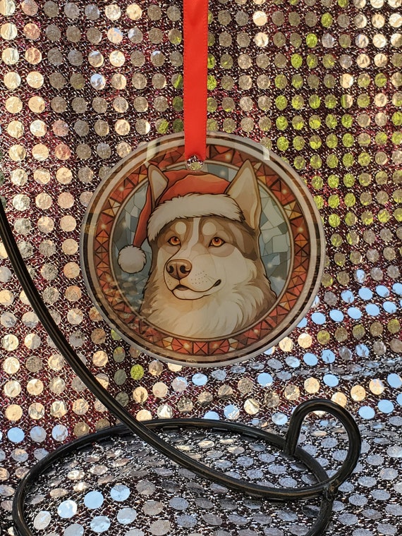 Husky Christmas Ornament: Stained Glass Style, Dog Lover Gift