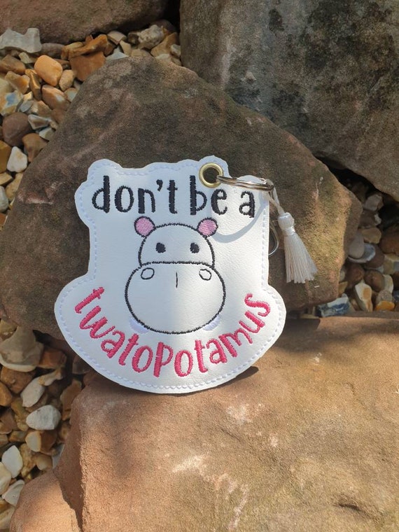Hippo embroidered keyring , key fob, key chain, embroidered keyring, Hippo keyring, Twatopotamus
