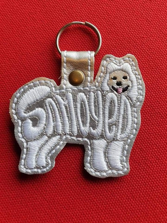 Samoyed embroidered keyring  key fob, key chain, embroidered keyring ,dog keyring,Samoyed Key fob ,