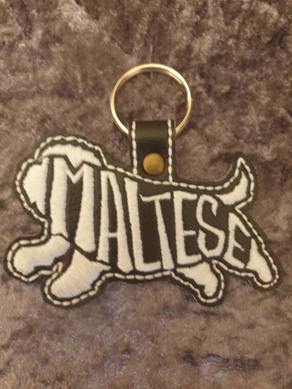 Maltese embroidered keyring ,key fob, key chain, embroidered keyring, maltese keyring ,Maltese  lover , Maltese  gift