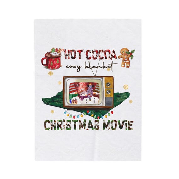 Cozy Christmas Movie Blanket, Soft Velveteen Plush Throw, Hot Cocoa Blanket, Holiday Home Decor, Festive Gift Idea