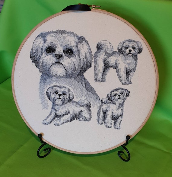 Shih tzu hoop art wall hanging embroidered sketch decoration gift