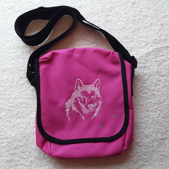 Husky Bag ,  Reporter Bag , Embroidered cross body  Bag , Dog walking bag ,