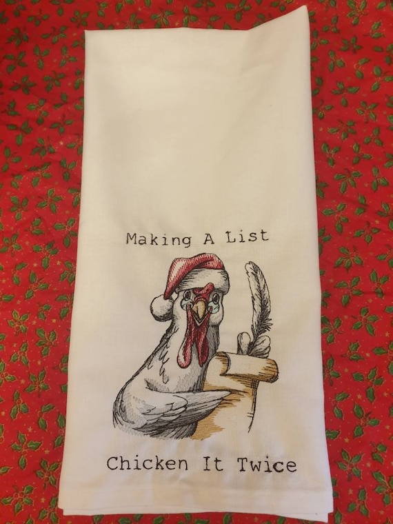 Embroidered funny Tea towel ,dish cloth, gift present ,cotton tea towel , chicken Tea Towel , chicken