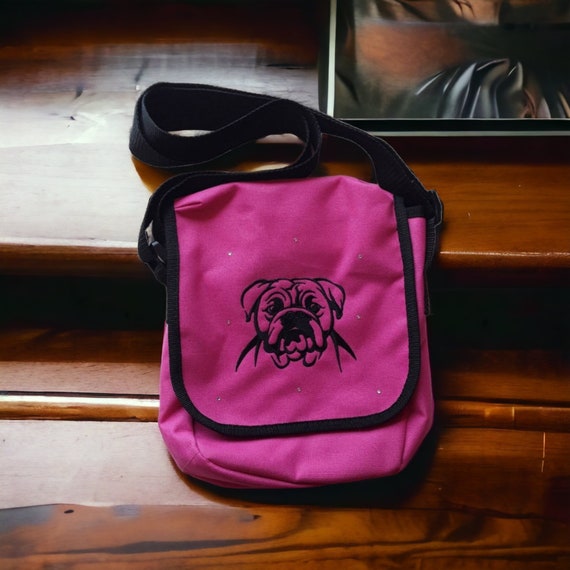 Bulldog bag , Reporter Bag , Embroidered Messanger Bag, Bulldog walking bag , bull dog gift ,