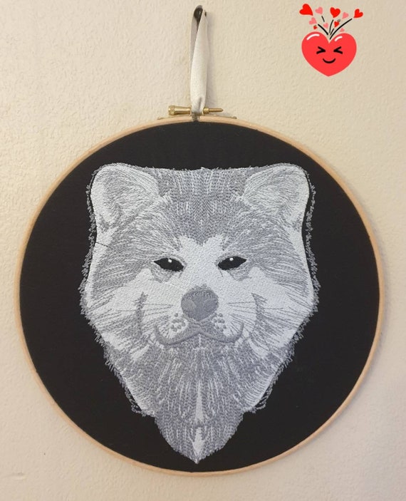 Akita Inu Embroidery hoop,  decoration ,home decor gift, beech frame, Japanese Akita Inu embroidery,  Akita hoop art, JAI ,