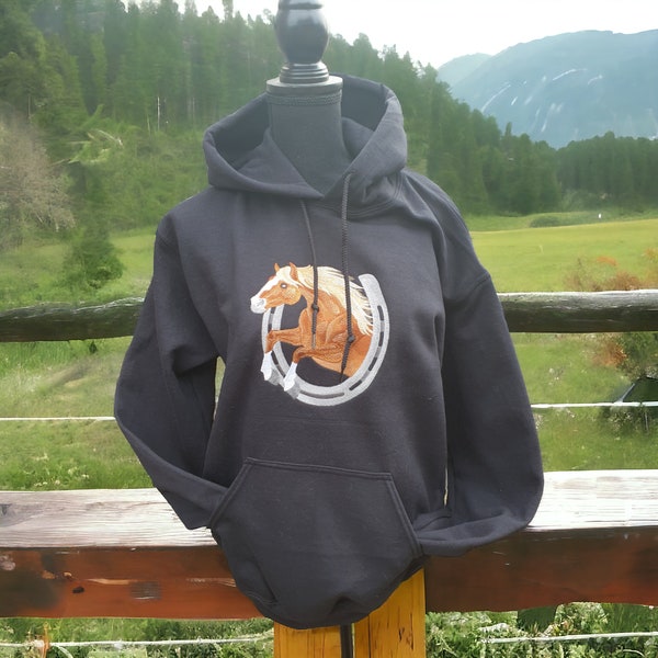 Personalised embroidered quality hoodie with horse