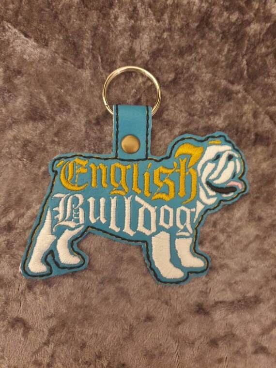 English Bulldog embroidered keyring ,key fob, key chain, embroidered keyring, bulldog keyring ,bulldog lover , bulldog gift