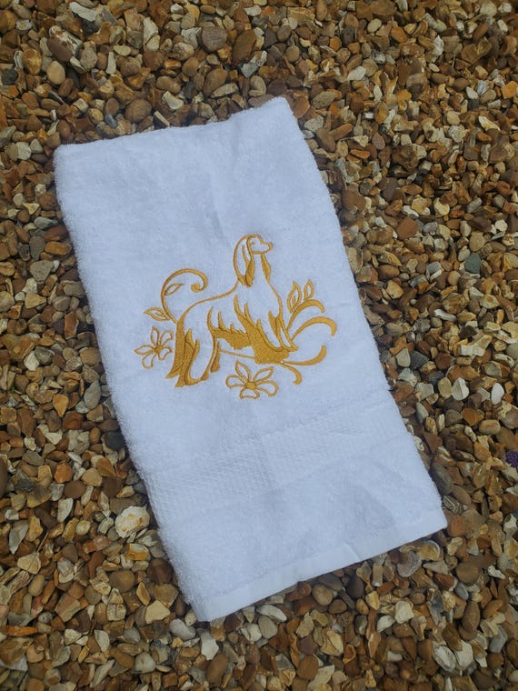 Hand towel, embroidered  Afghan towel , dog embroidered gift ,  Afghan gift ,