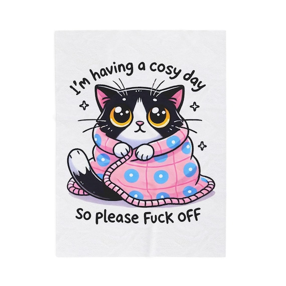 Cozy Cat Plush Blanket - Funny Cat Design for Home, Gift for Cat Lovers, Snuggle Throw Blankets, Cozy Day Comfort, Funny Home Decor