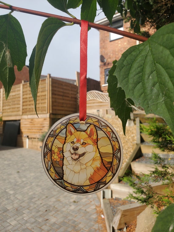 Shiba Inu Christmas Ornament.  Shiba Inu Printed Stained Glass .