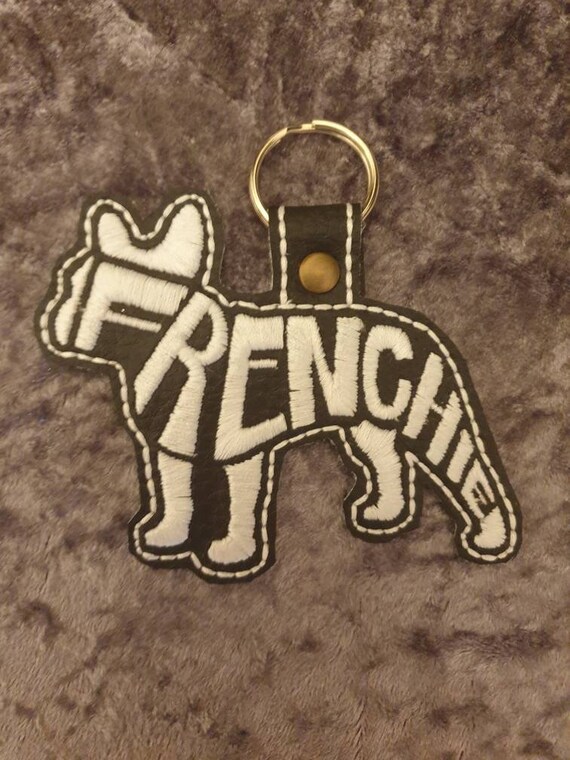 Frenchie embroidered keyring ,key fob, key chain, embroidered keyring, Frenchie keyring ,Frenchie lover , Frenchie gift