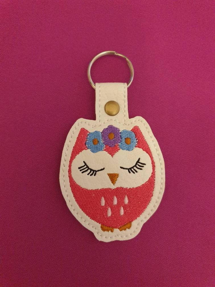 Owl embroidered keyring key fob key chain embroidered | Etsy