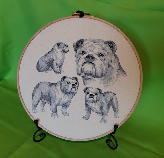 Bulldog hoop art ,  Bulldog wall hanging  ,  embroidered Bulldog sketch , decoration gift , Bulldog gift