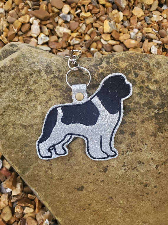 Newfoundland dog embroidered keyring ,key fob, key chain, embroidered keyring, Newfoundland keyring , Landseer key ring ,