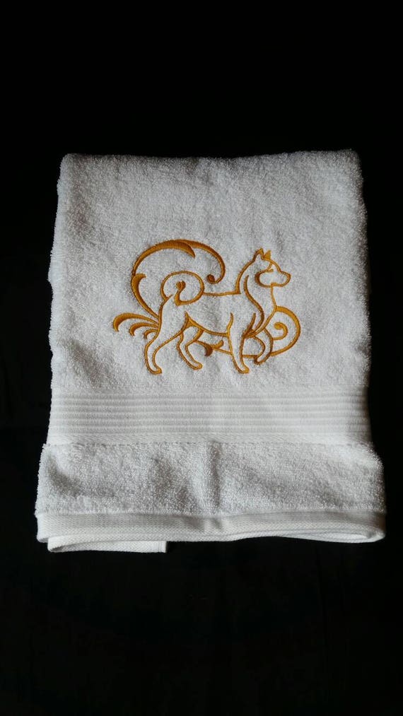 Hand  towel , embroidered Akita towel , Akita Gift ,
