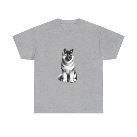 Akita Illustration Unisex Heavy Cotton Tee, Dog Lover Shirt, Gift for Pet Owners, Cute Animal T-Shirt, Casual Everyday Wear