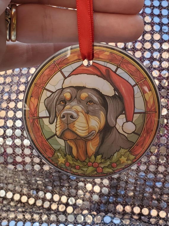 Rottweiler Christmas Ornament: Stained Glass Style Dog Suncatcher