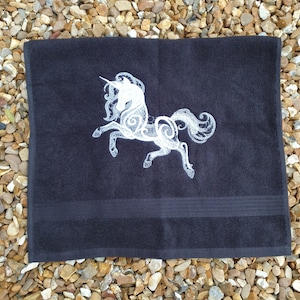 Unicorn embroidery , hand towel, gothic, halloween embroidered, bathroom decor ,goth bathroom , gothic home decor .