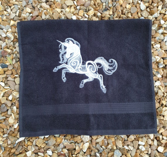 Unicorn embroidery , hand towel, gothic, halloween embroidered, bathroom decor ,goth bathroom , gothic home decor .