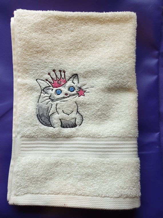 Personalised towel , Cute cat towel , embroidered cat towel ,