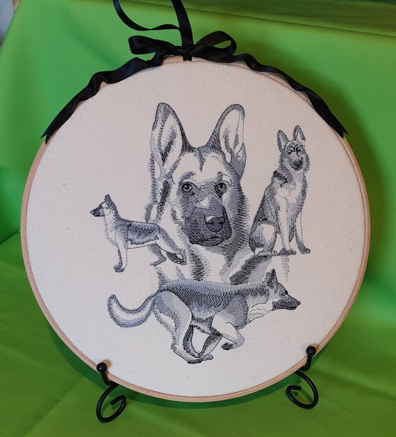 German Shepard hoop art,  wall hanging , embroidered sketch decoration gift ,