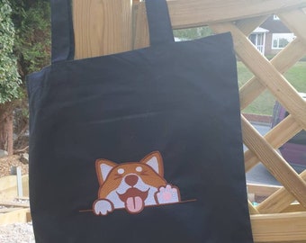 Embroidered Shiba Inu Cotton Tote Bag - Personalized Dog Lover Gift
