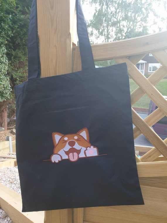 Shiba Inu Bag ,cotton tote bag , personalised tote bag , Embroidered tote bag . Embroidered shopping bag . Shiba Inu bag , Shiba Inu ,